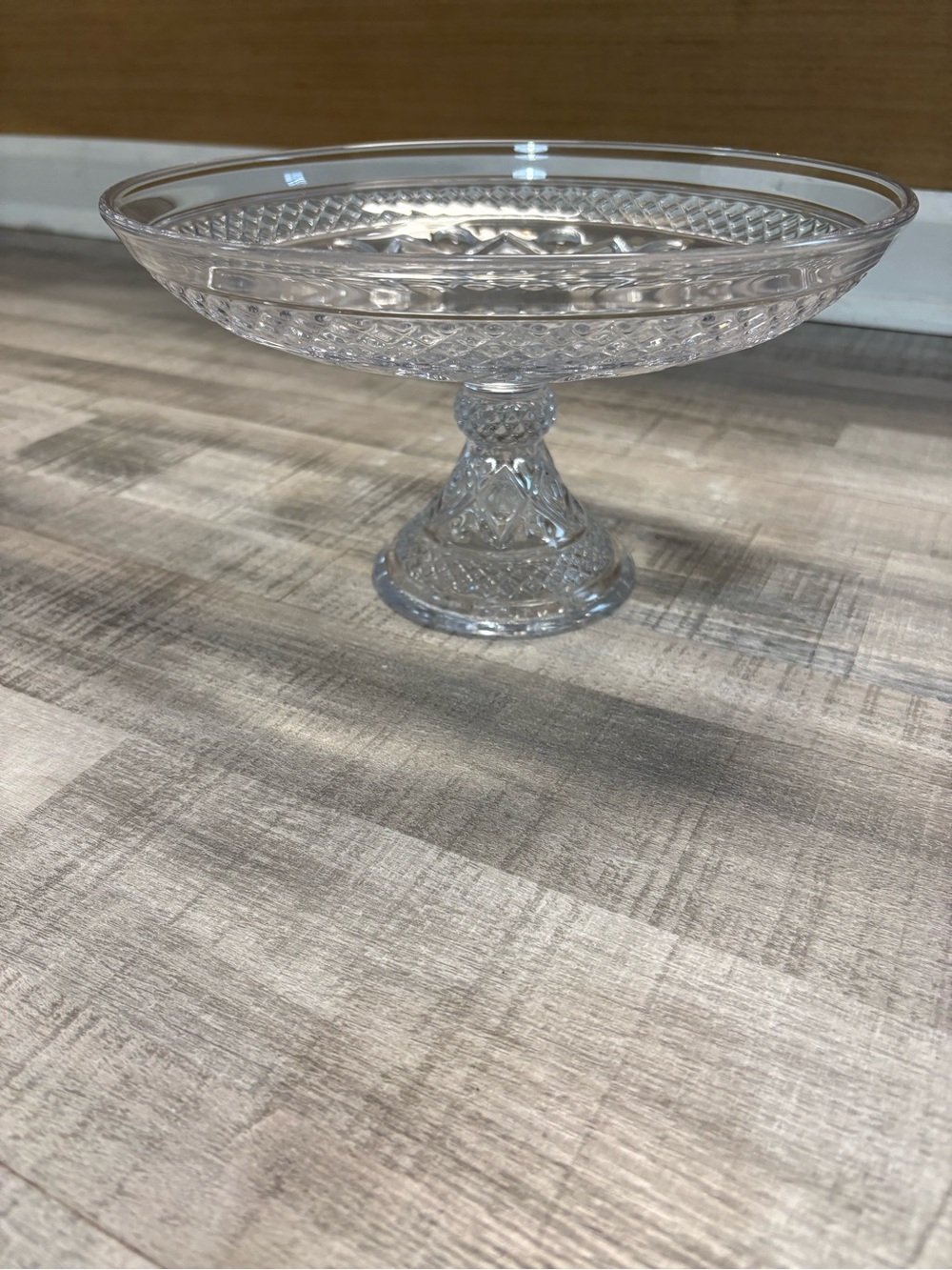 Vintage Clear Pressed Glass Pedestal Compote Bowl Diamond Thumbprint Pattern